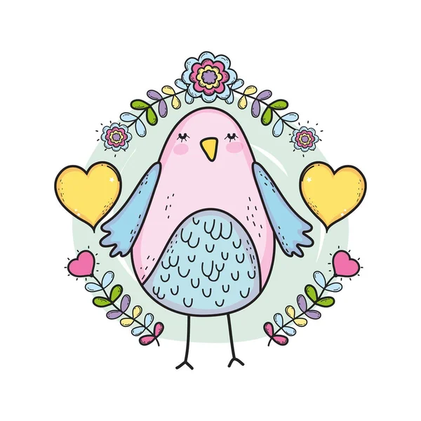 Милий маленький птах з квітковим прикрасою милий персонаж — стоковий вектор