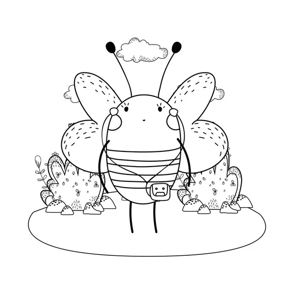 Aranyos kis méh a Walkman a táborban — Stock Vector