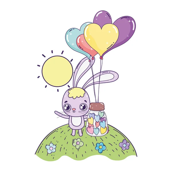 Lapin mignon avec des ballons jour de valentines d'hélium — Image vectorielle