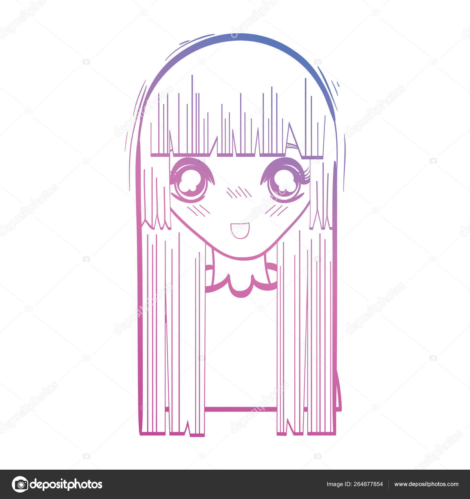 Line Beauty Anime Girl With Hairstyle And Blouse Stock