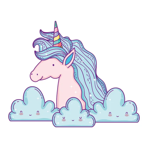 Belle petite licorne dans les nuages — Image vectorielle