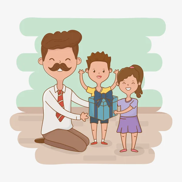 Father and kids characters card — Stock Vector
