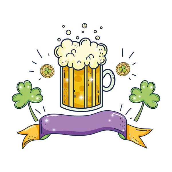 Jar bier en klavers Saint Patrick Day — Stockvector