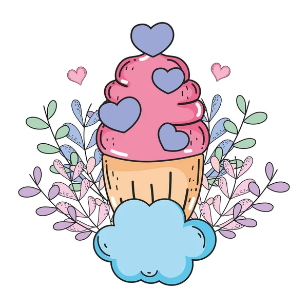 Szerelem Valentin-nap édes Cupcake — Stock Vector
