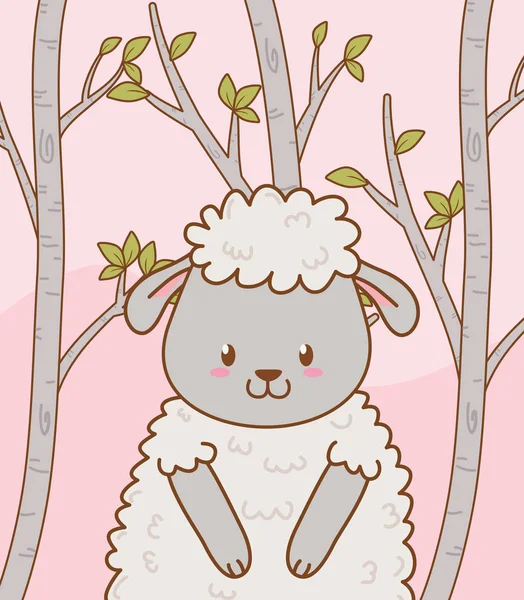 Cute sheep woodland character — Stock Vector