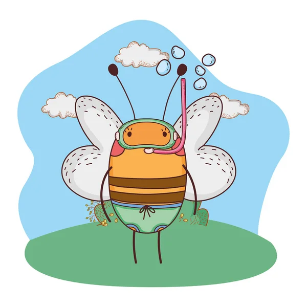 Niedliche kleine Biene mit Schnorchel im Camp — Stockvektor