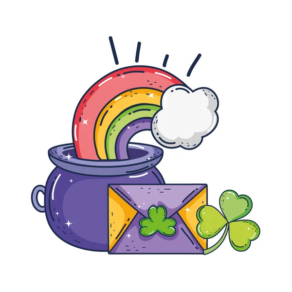 Trésor chaudron avec arc-en-ciel saint patrick jour — Image vectorielle