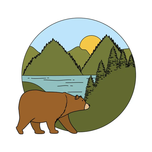 Berge mit Bärengrizzly-Szene — Stockvektor