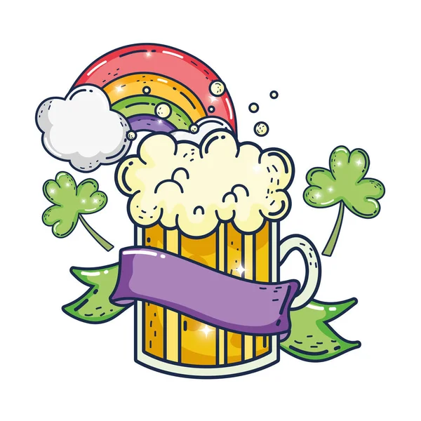 瓶ビールと虹の聖人パトリックの日 — ストックベクタ