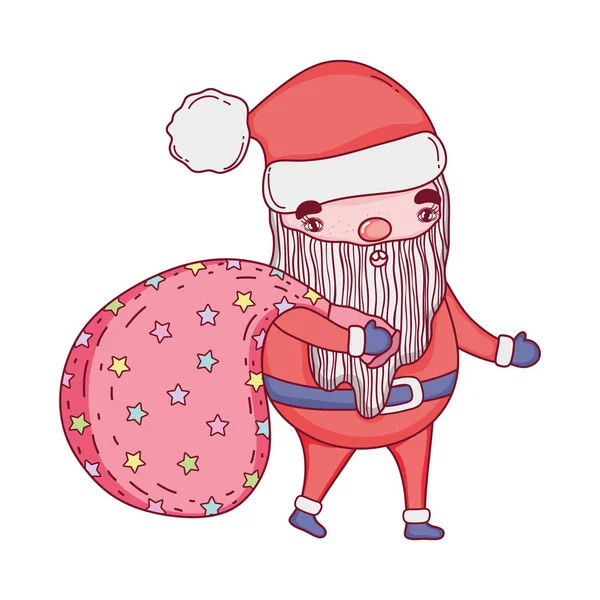 Милый Санта Клаус на Рождество с сумкой — стоковый вектор