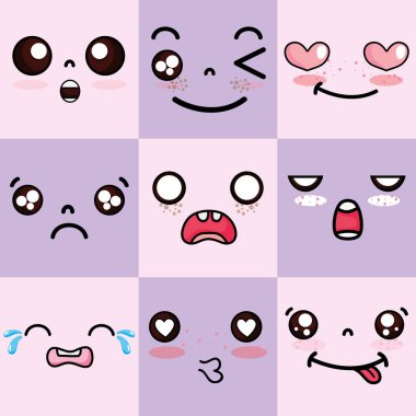 set kawaii sevimli yüzler ifade