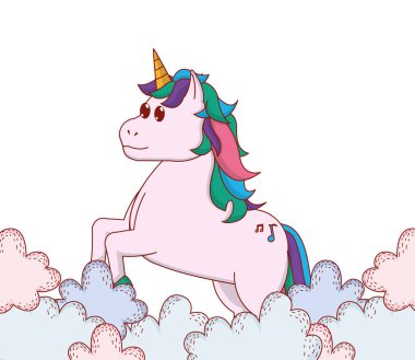 Tek boynuzlu at Bulutların arasında