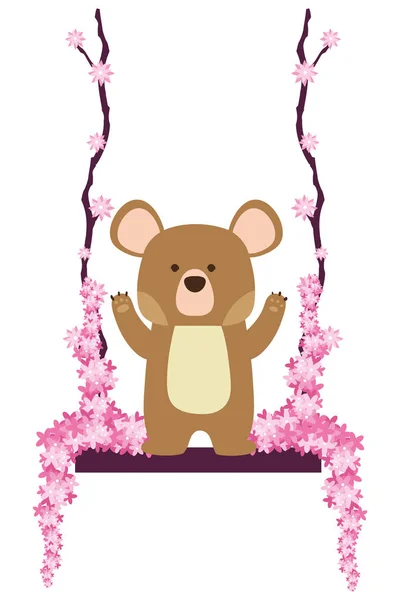 Bear swing with flowers — Stock Vector