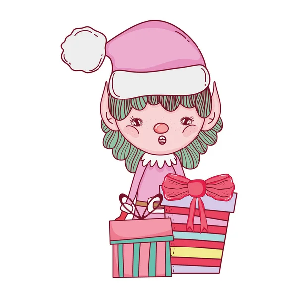 Cute santa helper with gifts — Stock Vector