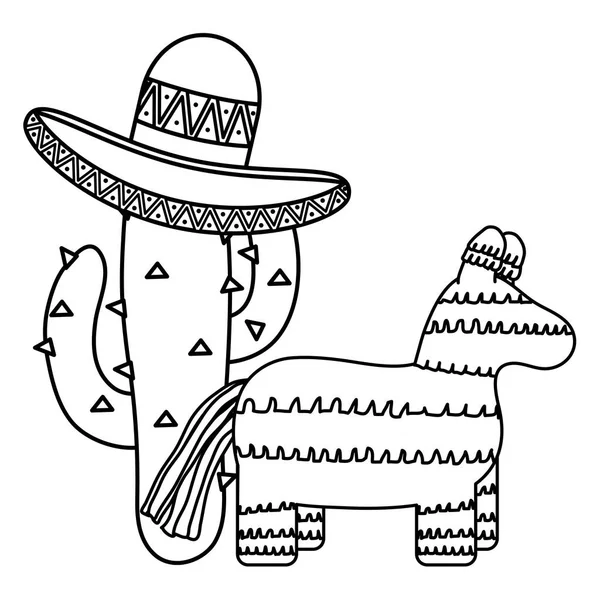 Pinata mexicaine avec cactus et chapeau — Image vectorielle