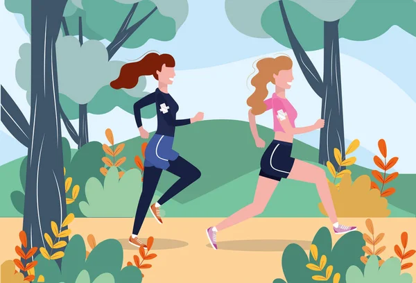 Las mujeres que corren practican ejercicio físico — Vector de stock
