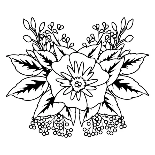 Floral tropische cartoon in zwart-wit — Stockvector