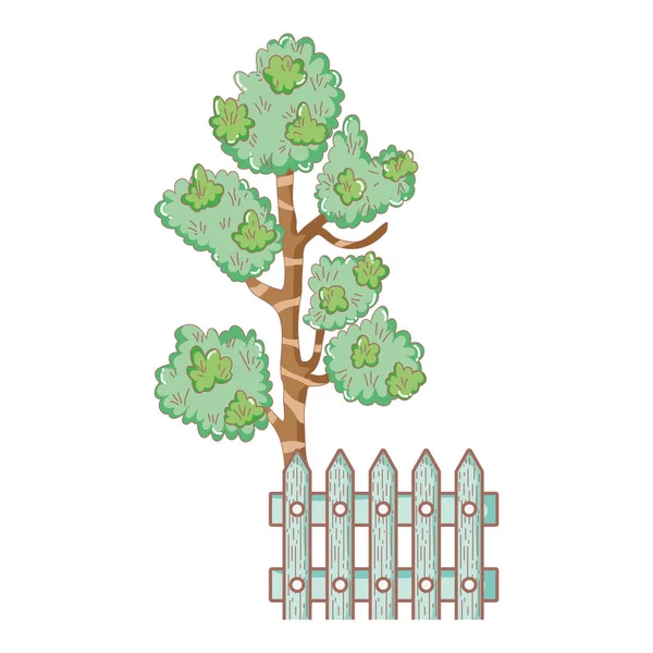 Planta de árbol con cerca — Vector de stock