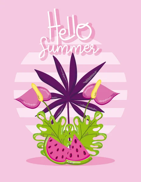 Hello summer card with cute cartoons — Stock Vector