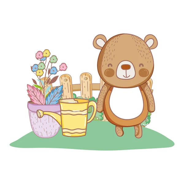 Милий маленький ведмідь в саду — стоковий вектор