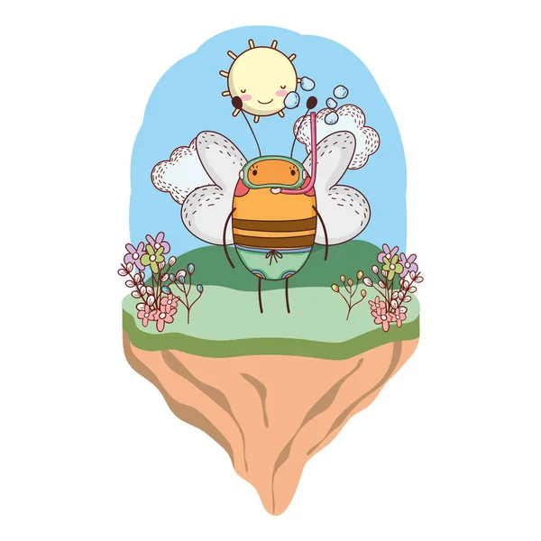 キャンプでシュノーケルとかわいい小さな蜂 — ストックベクタ
