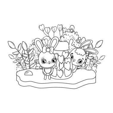 Mason kavanoz Sevgililer günü ile sevimli tavşan çift