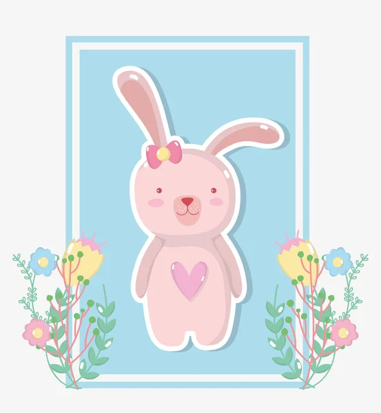 Conejo hembra con flores plantas diseño — Vector de stock