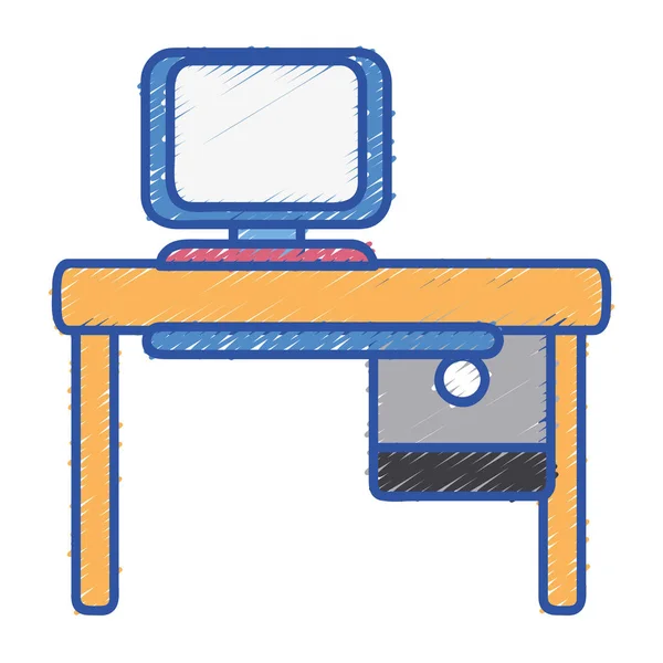Oficina con tecnología informática y escritorio de madera — Archivo Imágenes Vectoriales