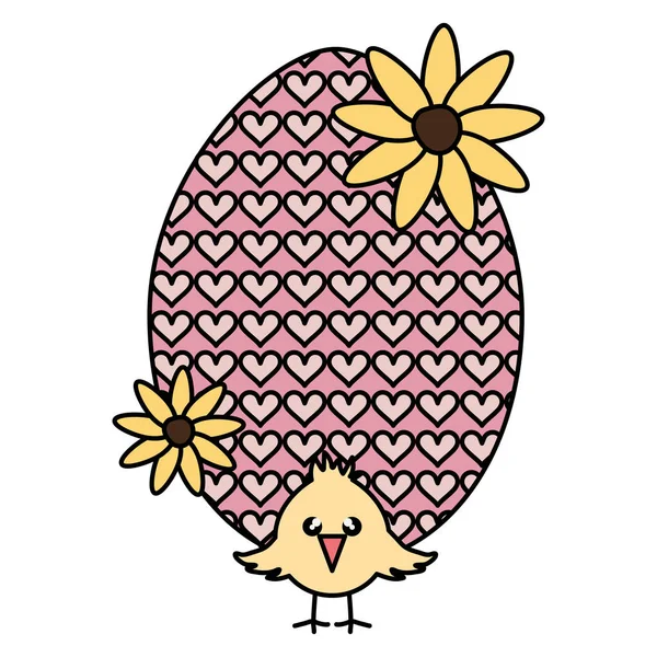 Huevo pintado con pequeña fiesta de Pascua de polluelo — Vector de stock