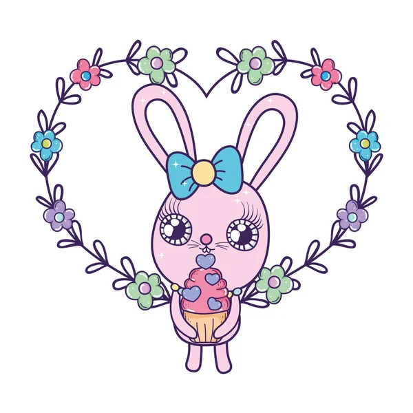 Tatlı cupcake sevgililer günü ile sevimli tavşan kız — Stok Vektör