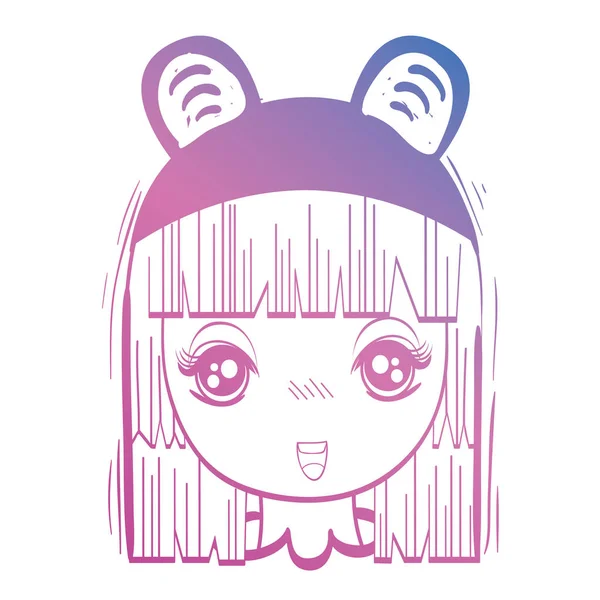 Line anime girl head with custome and hairstyle — Stock Vector