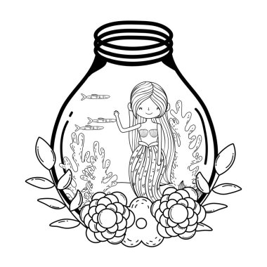 çelenk çiçekler ile güzel deniz kızı