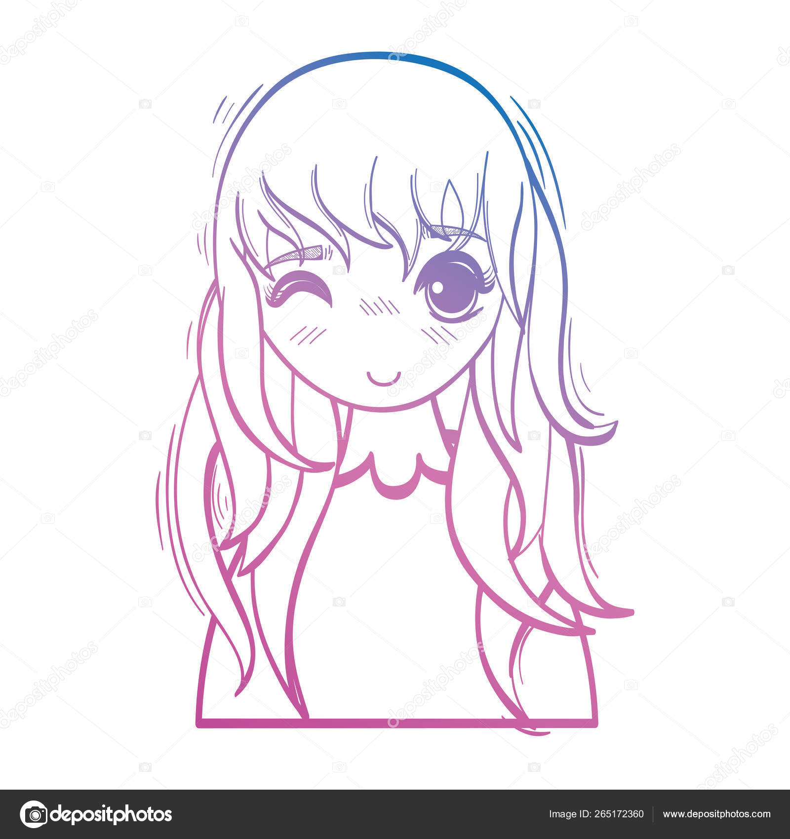 Line Beauty Anime Girl With Hairstyle And Blouse Stock Vector
