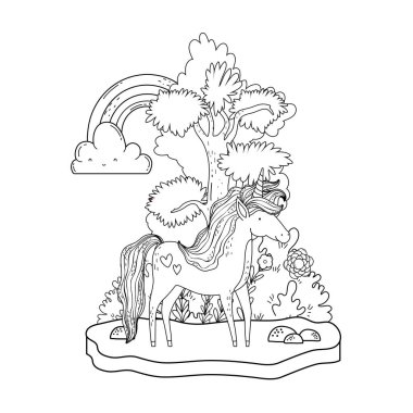 manzara gökkuşağı ile güzel küçük Unicorn