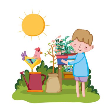 raf ve horoz ile küçük çocuk kaldırma houseplant