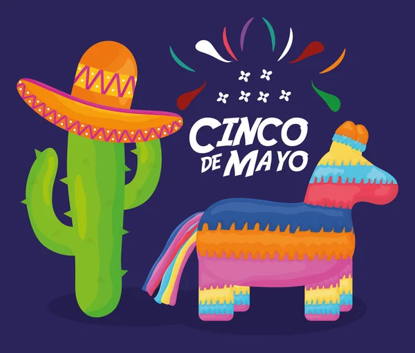 辛科德马约庆祝活动与皮纳塔和墨西哥图标 — 图库矢量图片