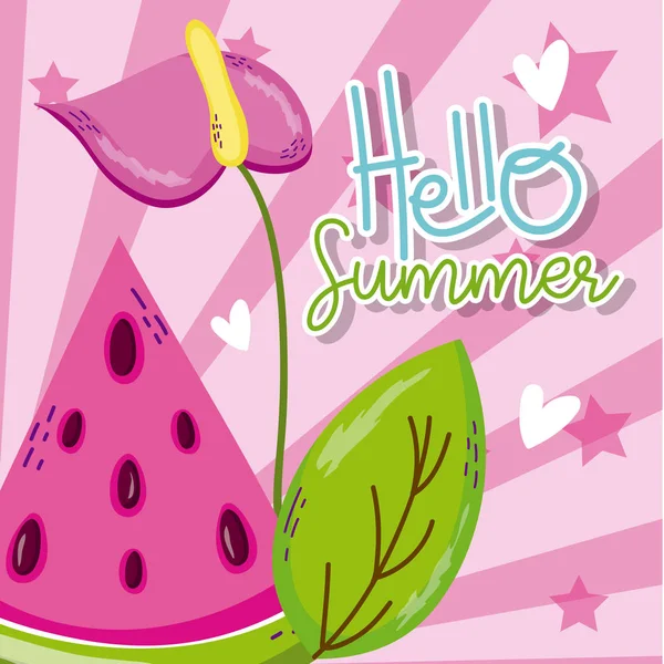 Hello summer card with cute cartoons — Stock Vector