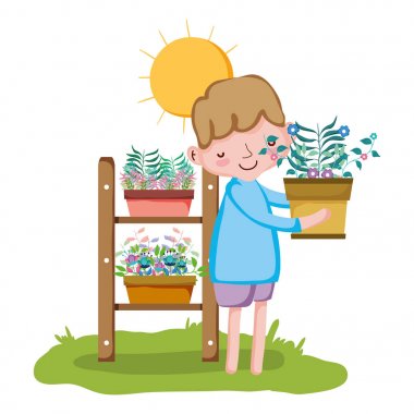 küçük çocuk raf ile houseplant kaldırma