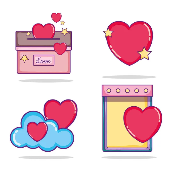 Conjunto de corações desenhos animados —  Vetores de Stock