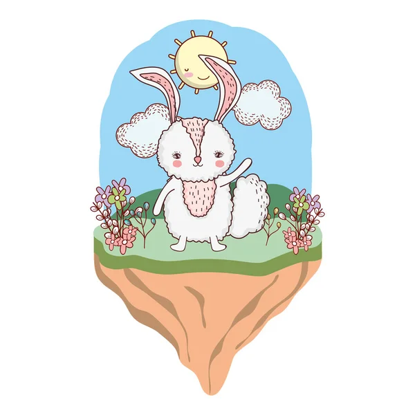 キャンプでかわいいウサギのキャラクター — ストックベクタ