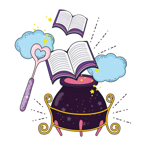 Zauberhexenkessel mit Buch — Stockvektor