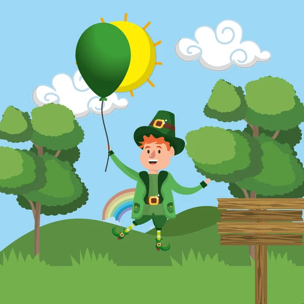 Leprechaun man Globe utomhus flygande — Stock vektor