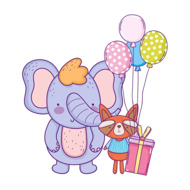 balonlar helyum ile küçük rakun ve fil