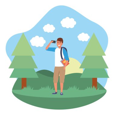 Akıllı telefon arka plan çerçeveyi kullanarak bin yıllık öğrenci açık havada