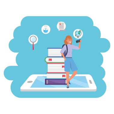 Online eğitim bin yıllık öğrenci tablet sıçrama çerçeve