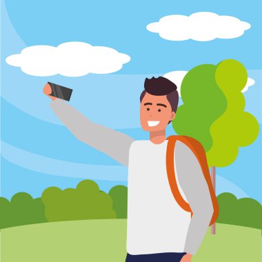 Selfie arka planı alan milenyum öğrencisi