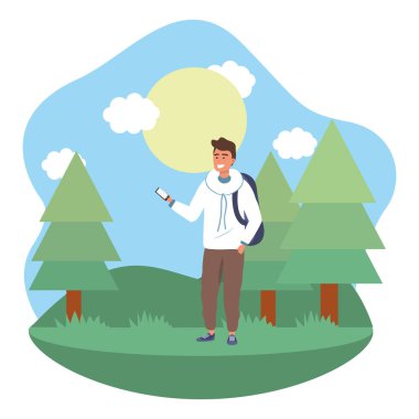 Akıllı telefon arka plan çerçeveyi kullanarak bin yıllık öğrenci açık havada