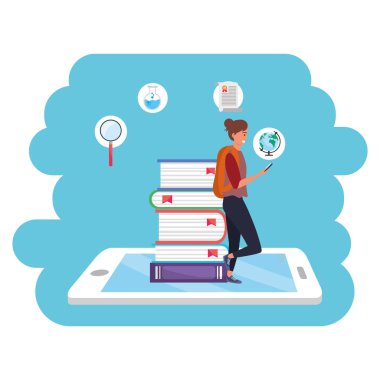 Online eğitim bin yıllık öğrenci tablet sıçrama çerçeve