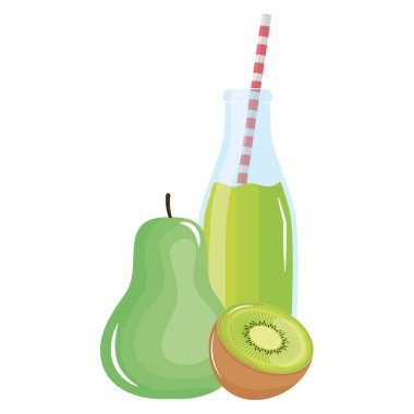 saman ile botttle taze meyve suyu kivi ve armut meyve