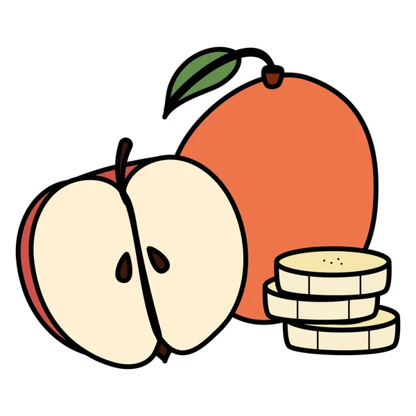 新鲜苹果与芒果和香蕉片 — 图库矢量图片